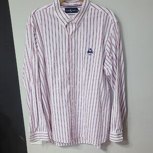 Ralph Lauren Men's Red Blue Striped Long Sleeve Dress Shirt Size XL